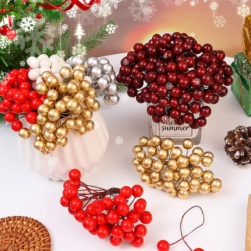 Mini Artificial Berries Red Fake Berry Multicolor Cherry Stamen For Wedding Party Christmas New Year Ornaments Gift Box Decors