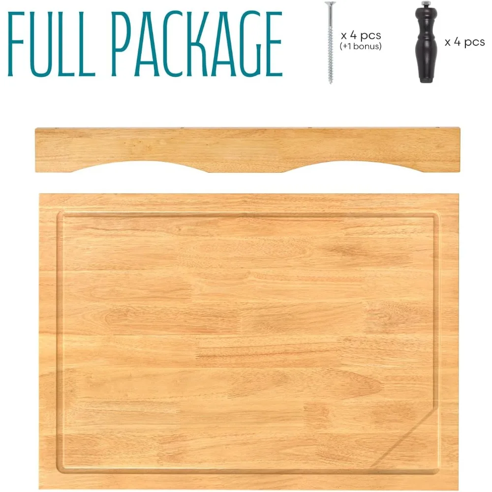 Talenan dan Penutup Kompor 2-in-1 dari Kayu Solid Ekstra Besar - Talenan di Atas Wastafel dan Pelindung Kompor Gas untuk Dapur