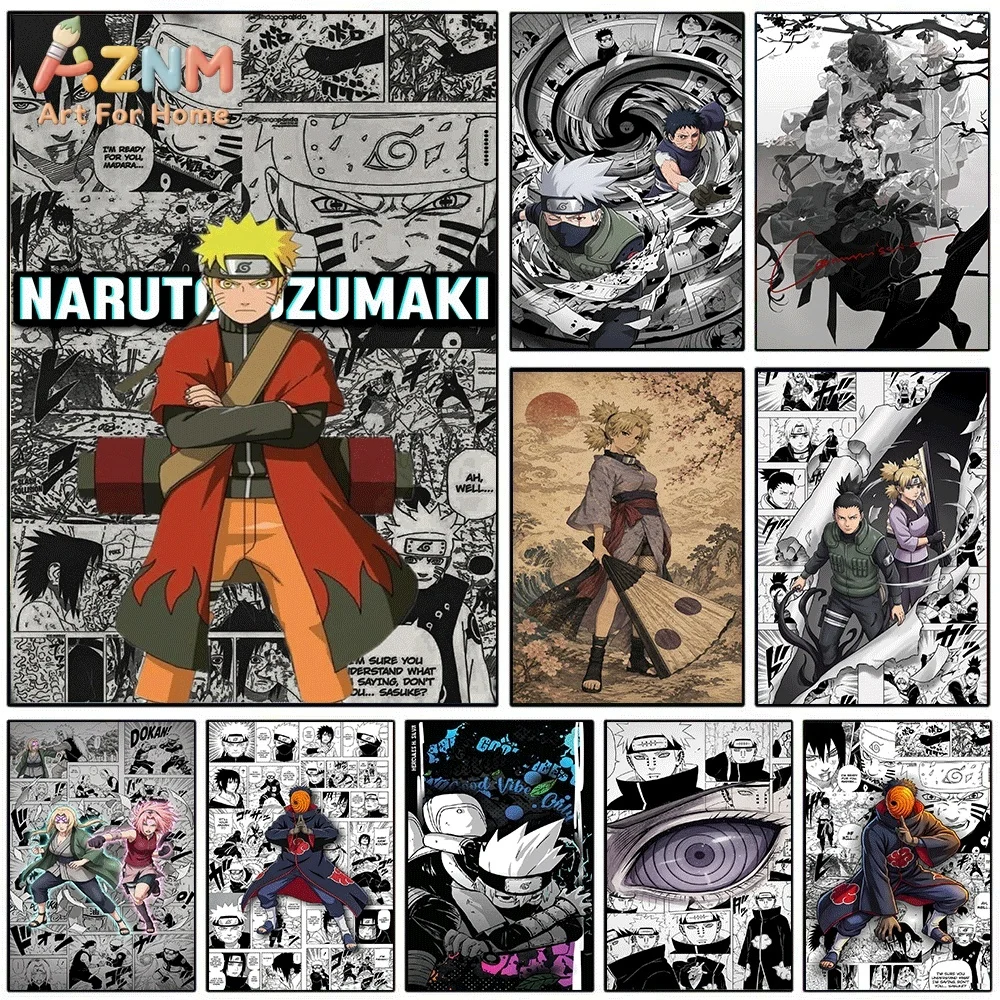 AZNM Naruto Uzumaki Sage Mode Comic Background Canvas Wall Print, Anime Ninja Character Art Poster, Unframed Canvas Painting f