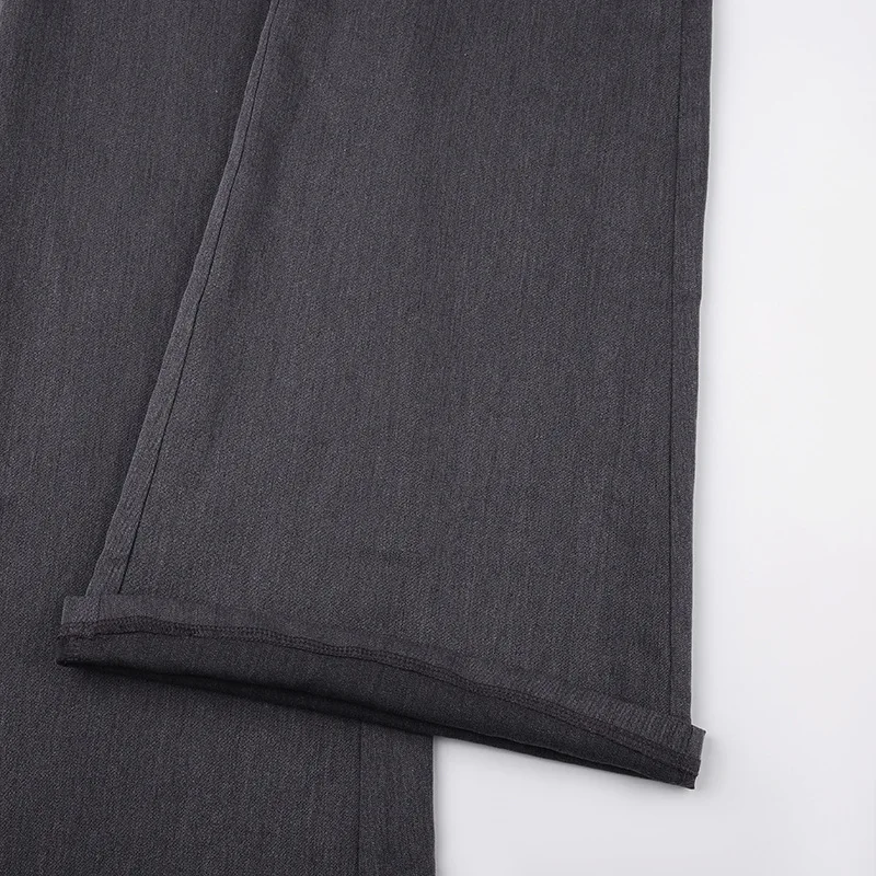 بنطلون بدلة نسائي أمريكي فضفاض واسع - خصر منخفض وزرين بطول الأرض، بنطلون تنحيف، جزء سفلي غير رسمي متعدد الاستخدامات