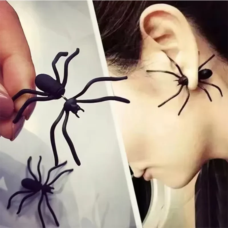 1-6pc Black Color Spider Stud Earrings for Women Unique Design Punk Personality Female Small Earrings Black Ear Jewelry view 2