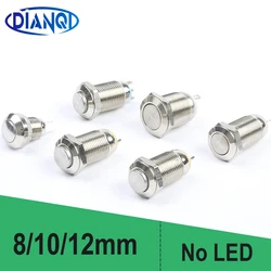 8mm 10mm 12mm High flat spherical ball head round metal Chrome push button switches With LED pin NO NC teminal