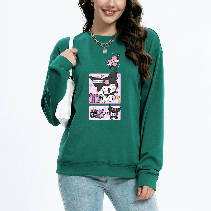 Pullovers Clothes Street Woman Sweatshirt Printing  Soft Comfortable Crewneck Sweatshirt Streetwear Kuromi Cartoon Hoodie Autumn