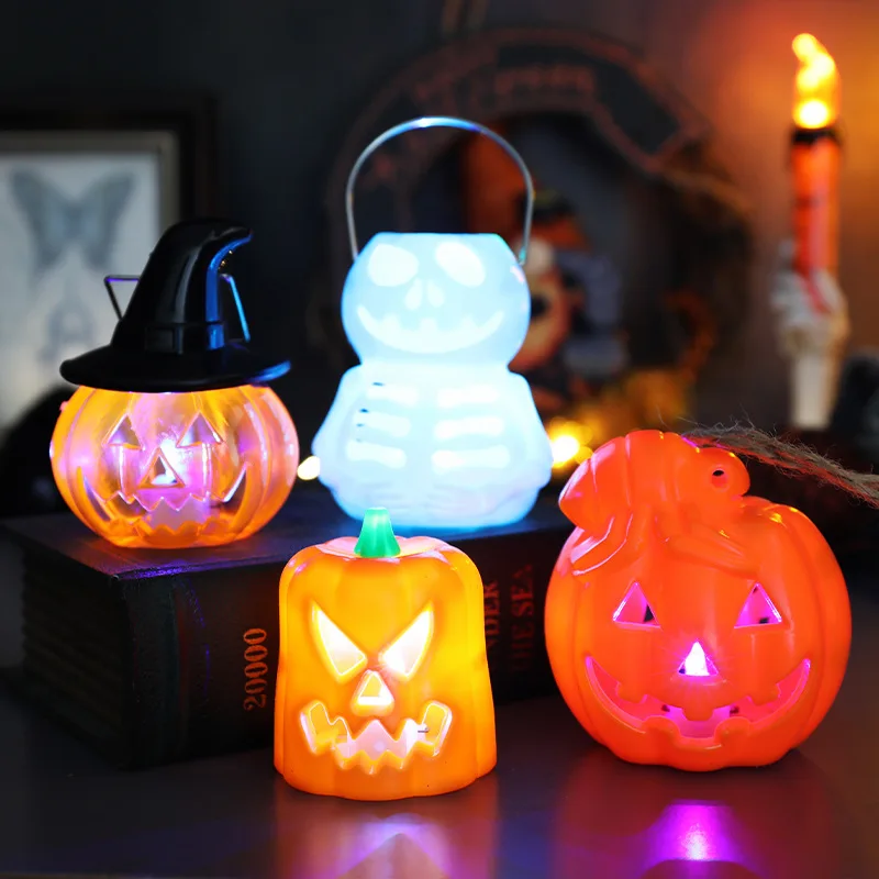 Halloween Pompoen Lampen Elektronische Kaarslicht Ornamenten Draagbare Kandelaar Nacht Licht Spookfestival Decoratie Rekwisieten Cadeau