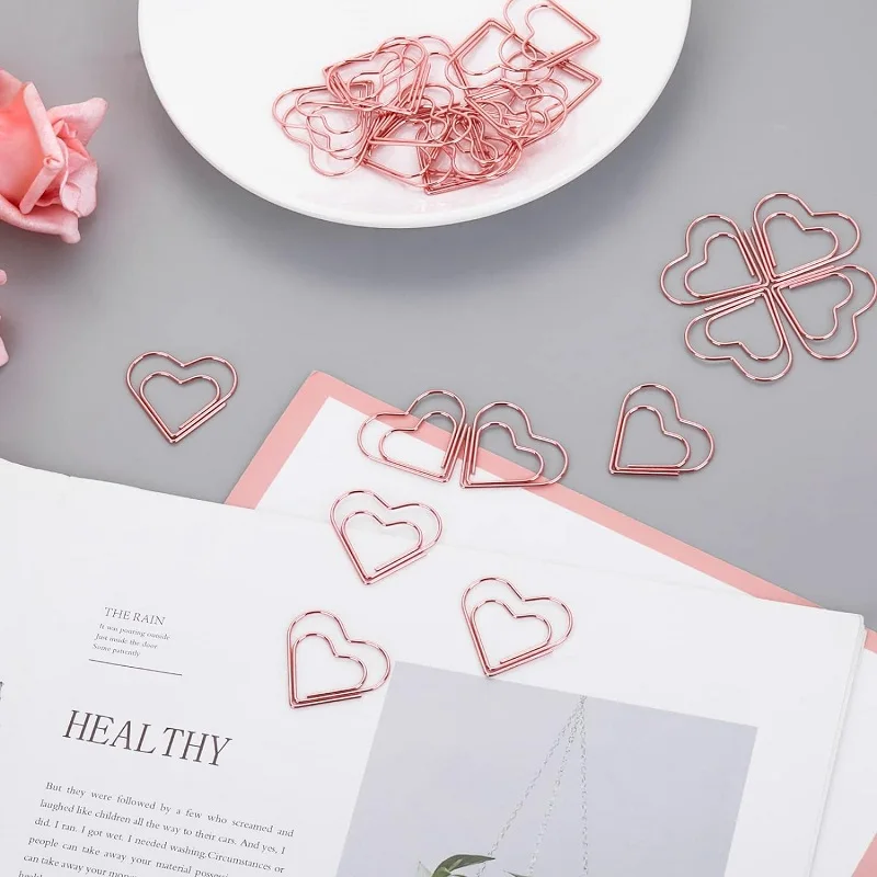 50Pcs/Set Metal Paper Clips Hearts Mini Binder Clip Bookmark Book Binding Note Decor Stationery School Office Binding Supplies