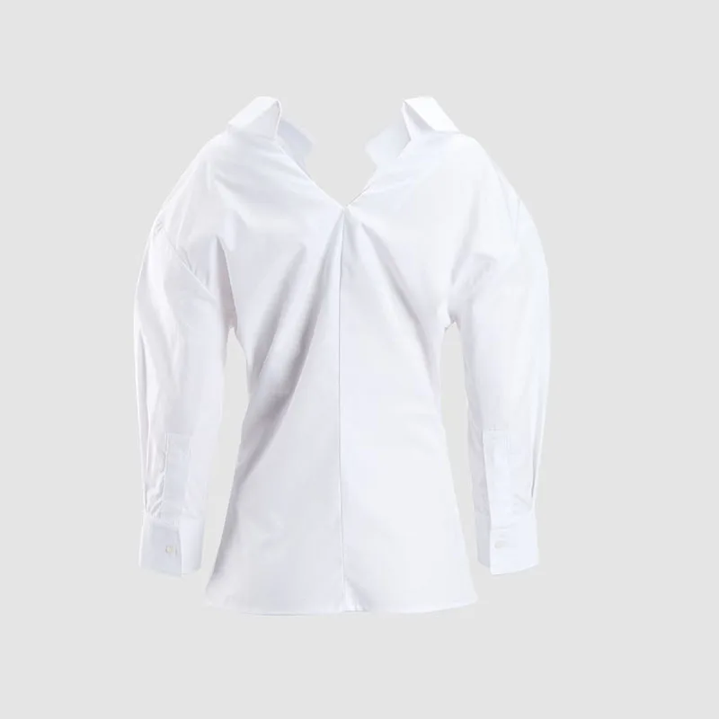 

Женская рубашка с открытыми плечами, топ с длинным рукавом и воротником, модная универсальная хлопковая рубашка, новинка весны 2026, стиль Y2K