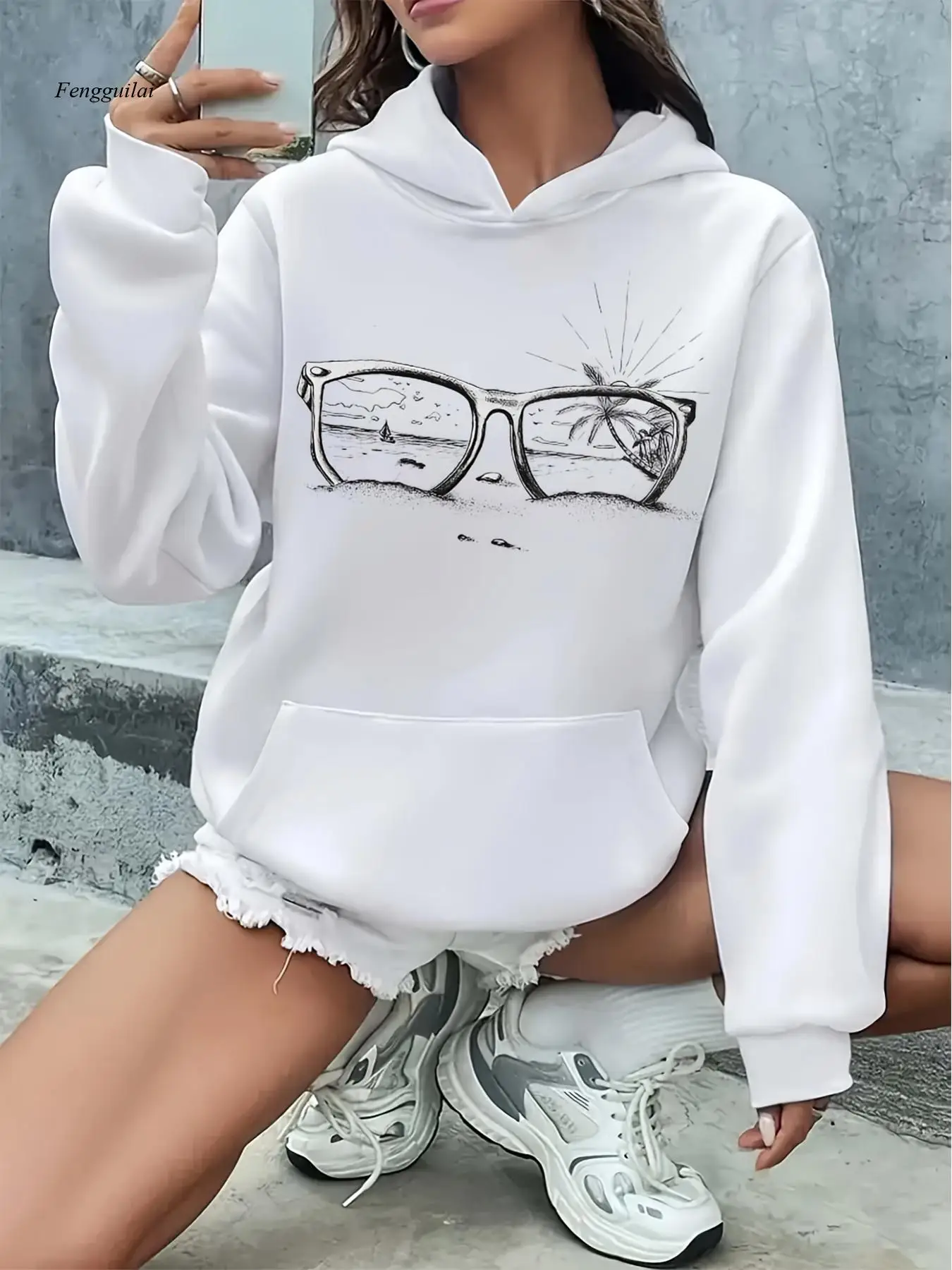 

Толстовка с капюшоном и принтом тропической пальмы и серфинга — большой свитер с карманом-кенгуру и длинными рукавами для пляжного отдыха