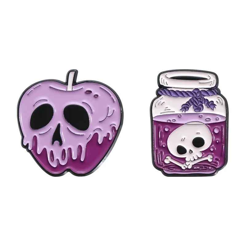 Purple Skull Apple Potion Bottle Brooch Enamel Pins Halloween Brooches Lapel Badge Sweater Backpack Accessories Jewelry Gift