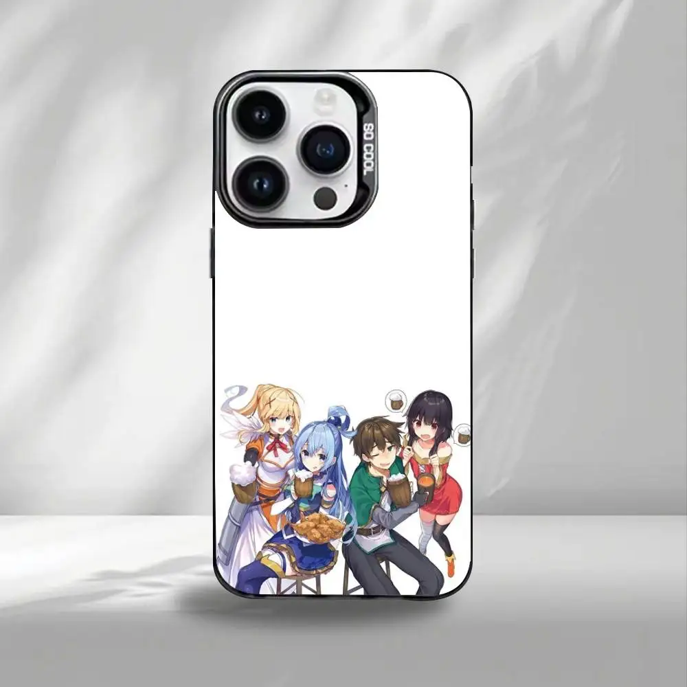 Konosuba Anime Handyhülle für iPhone17,16,15,14,13,12,11 Plus, Pro Max Schwarz Bunte Silber Handyhülle Funda Cover