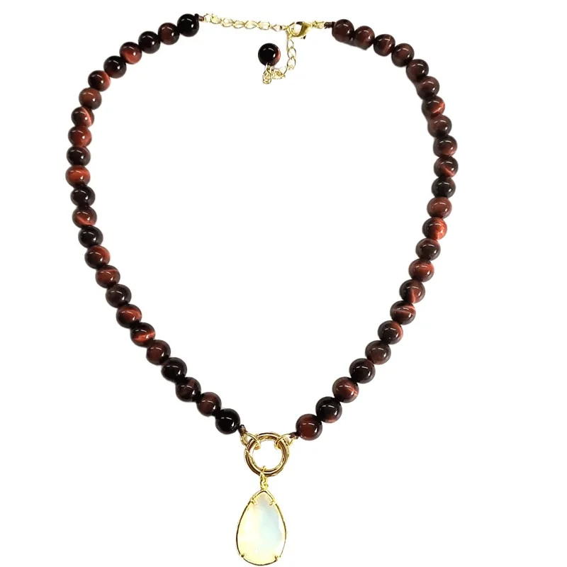 

8MM Red Tiger Eye Beads Moonstone Quartz Necklace