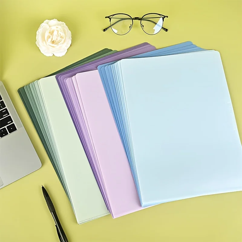 

Thick, Transparent 15pcs A4 Gradient Forest Green File Folders - L Clip Document Sleeves for Office Organization