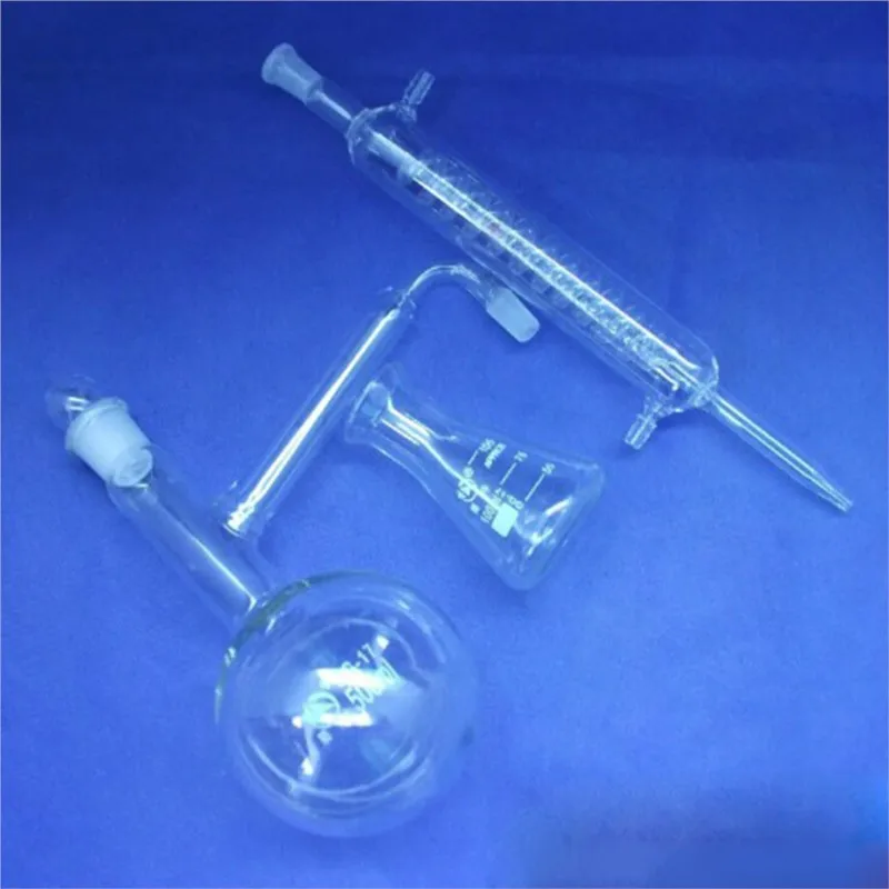 100/250/500ml Distiling Apparatus with ground glass joints Glass distillation flask+graham condenser+conical flask