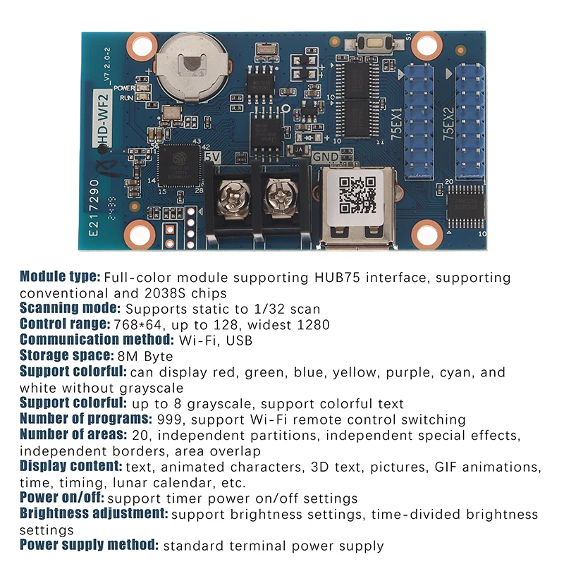 HD-WF2 Full Color LED Panel Pixel Display Control Card For LED Display Screen USB Port Main Board Supports Mobile WiFi