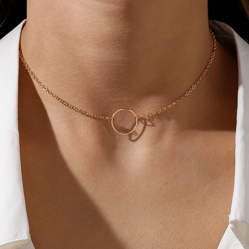 Aihua Mode Mädchen Schlüsselbein Kette Hohl Runde Kreis Halsketten für Frauen Einfache Prägnante OL Halsketten Geburtstag Schmuck Geschenke – Detail 3