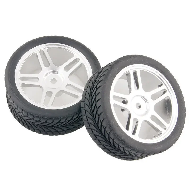 RC 122 Silver Aluminum Wheel Rubber Tires Fit for HSP HPI 1:10 On-Road Car