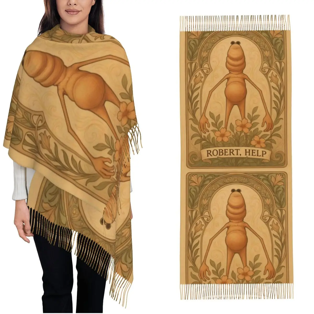 

Marcus The Worm Meme Shawl Wrap Women Winter Large Long Scarf Robert Help Me Neckerchief Tassel Scarves