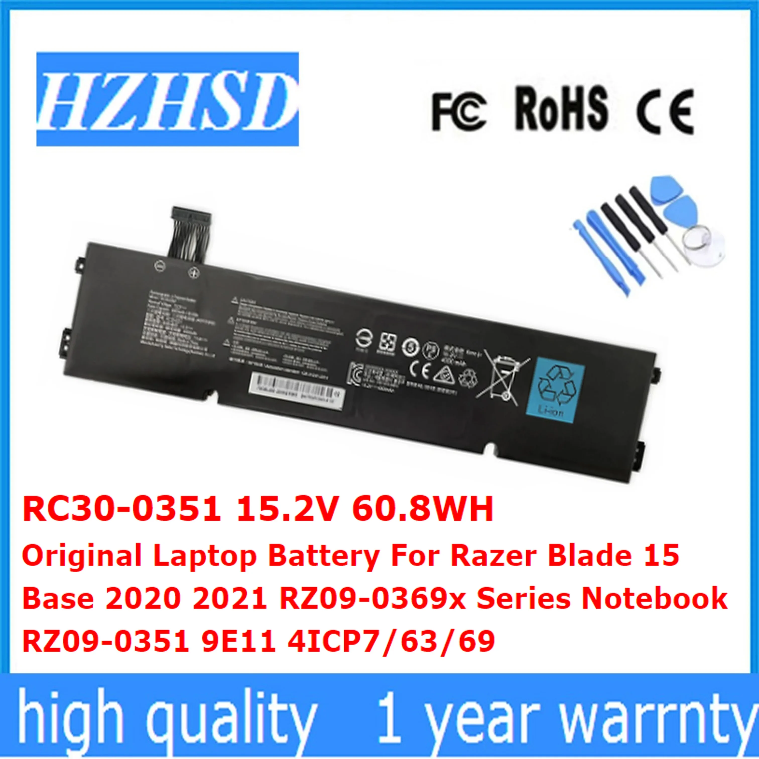 RC30-0351 15.2V 60.8WH Original Laptop Battery For Razer Blade 15 Base 2020 2021 RZ09-0369x Notebook RZ09-0351 9E11 4ICP7/63/69