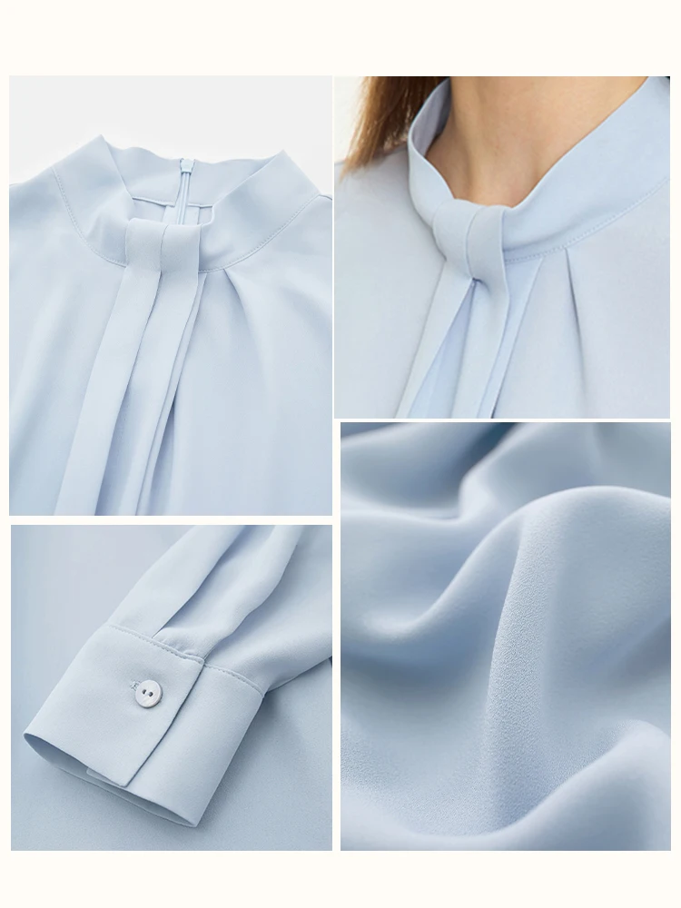 AMII Minimalism Shirt for Women 2023 French Stand Collar Long sleeve Chiffon Autumn New Folds Loose Casual Blouse Top 12343063