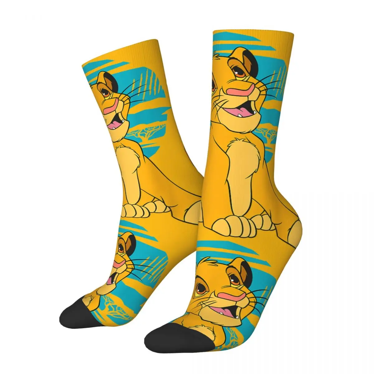 Young Retro Simba Happy Blue Classic Men\'s Socks Vintage Harajuku Disney⦆The Lion King⦆Film Street Style Novelty Crew Sock