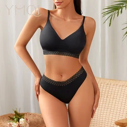 Women Thongs And Bra Two Piece Seamless Panties Ladies Underwear Soft Elastic Wirefree Sport Bra Panty Set