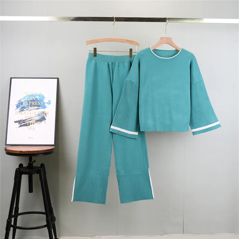 女性用ルーズニットセーターとパンツセット,カジュアルセーター,長袖トップス,伸縮性,エレガント,秋冬