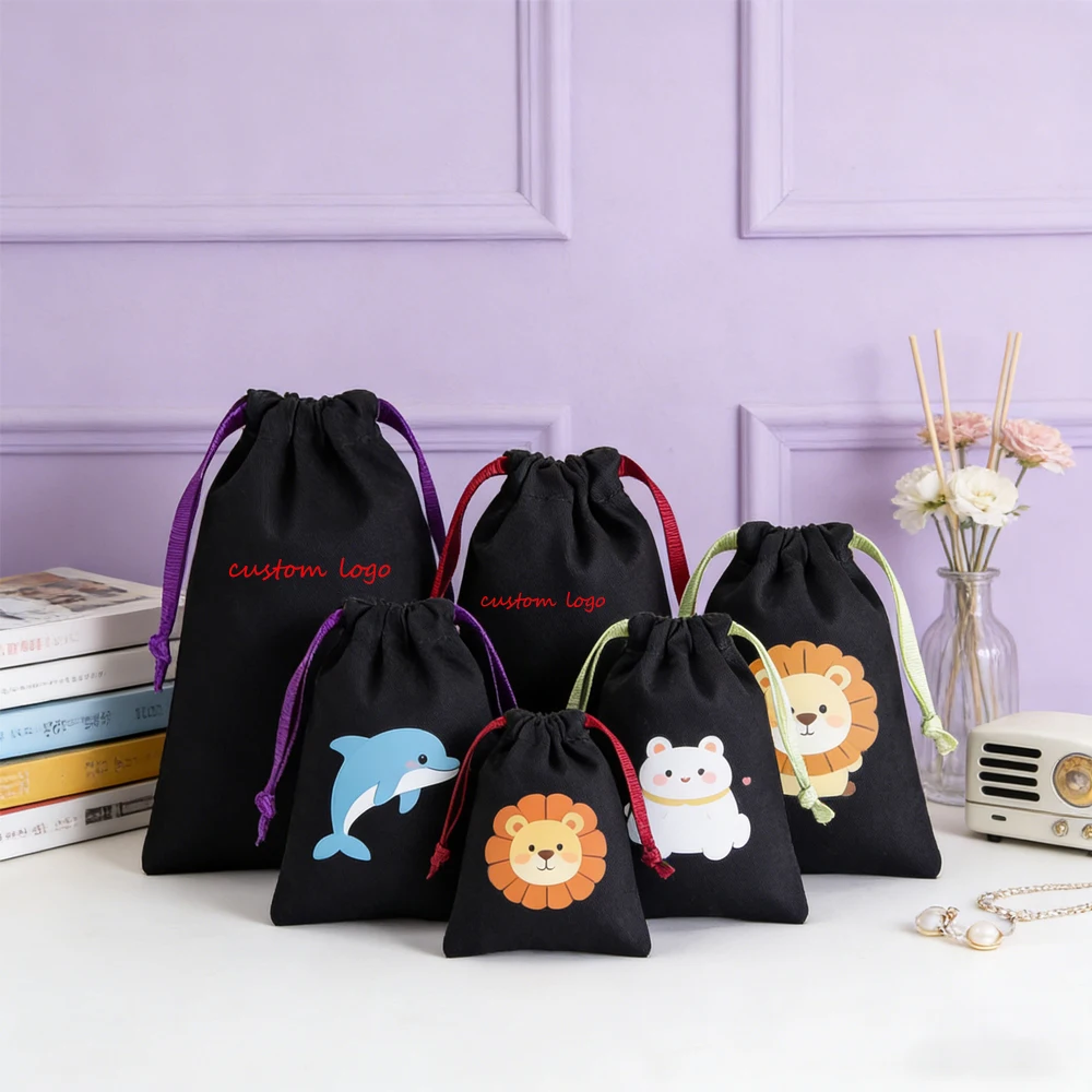 

50pcs/lot Customed Logo Cotton Gift Bags Jewelry Presents Pouch Earrings Necklace Wedding Favors For Guests Candy Drawstring Bag
