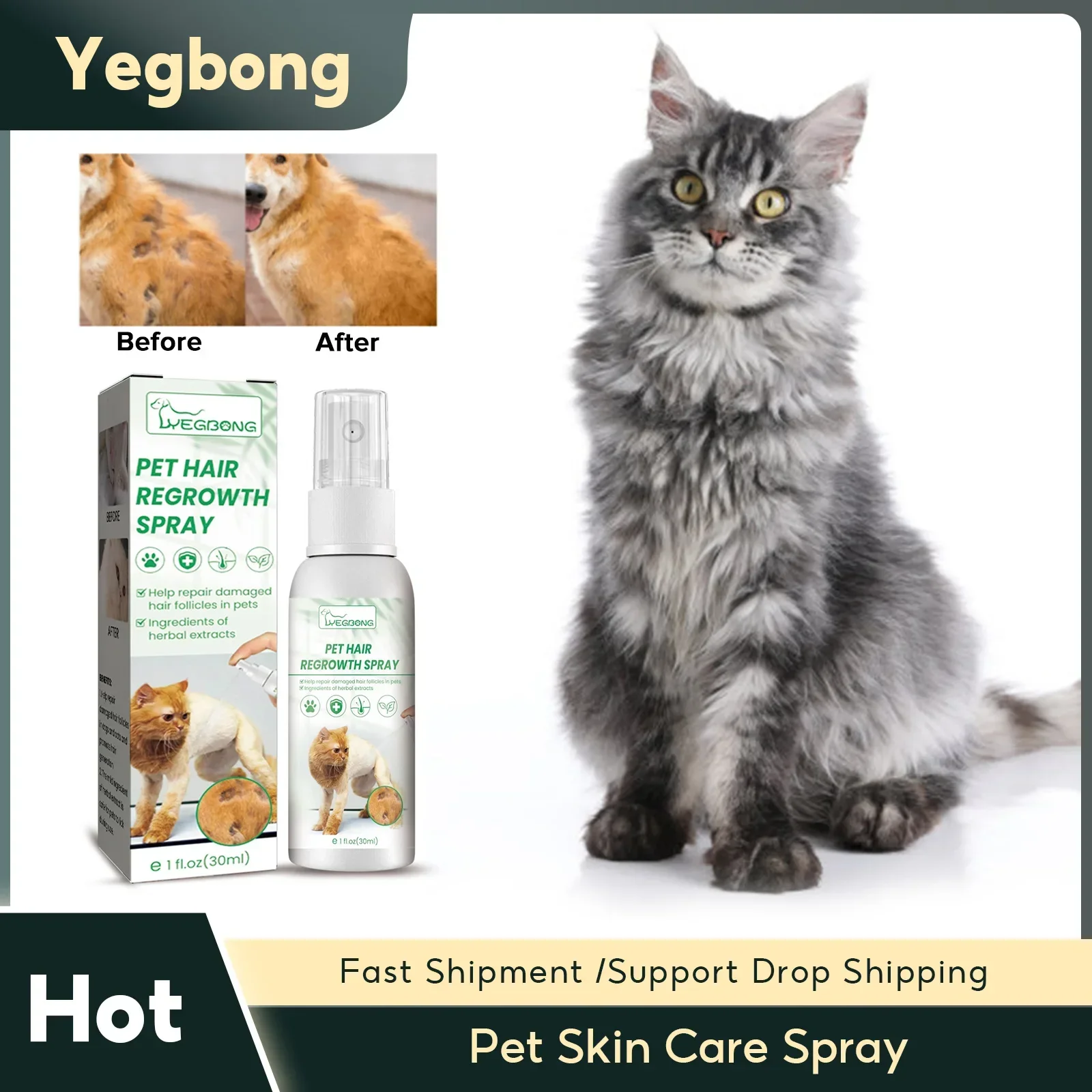 Pet Skin Care Spray Hair Regrowth Itch Relief Mite Removal Deodorization Soothing Anti Flea Lice Insect Killer Pet Moss Spray