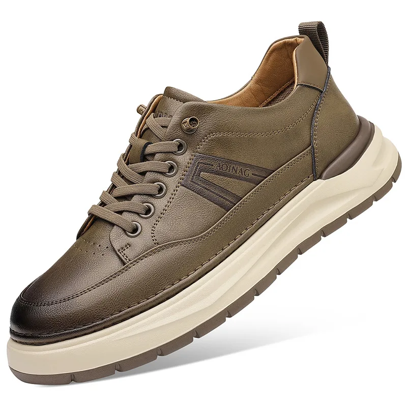 

Spring Autumn New Designer Board Shoes for Men Solid Color Retro Leather Sneakers Man Fashion Outdoor Soft Sole Casual Shoe Male
