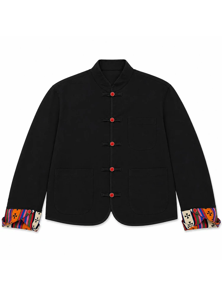 2026 New Men's Ethnic Style Jacket Casual Summer Trend Design Chinese Button up Top Outerwear Long Sleeve Stand Collar Coat