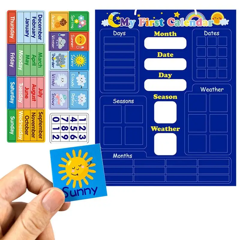 Calendário magnético para crianças, calendário pré-escolar, dia do tempo da semana, Lap Time, Bulletin Board for Kindergarten, First Daily