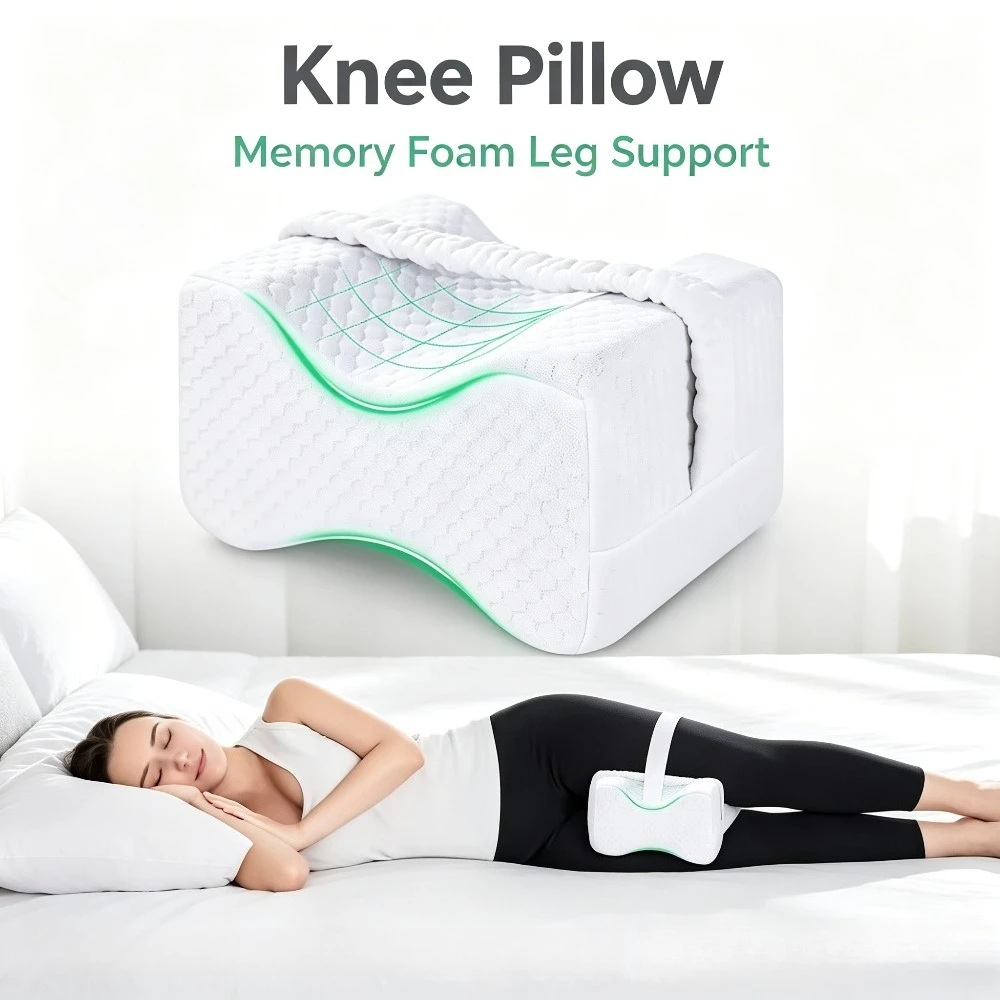 Knee Pillow for Side Sleepers with Strap Memory Foam Leg Support Cushion Orthopedic Sleep Aid Hip Alignment Rest Pillow Bedroom