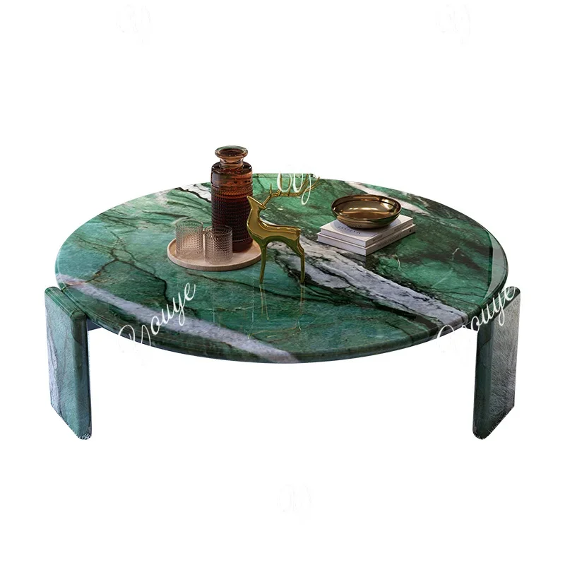 XS Luxury Stone Jadeite Round Coffee Table High-end Villa Living Room Designer Natural Marble Coffee Table