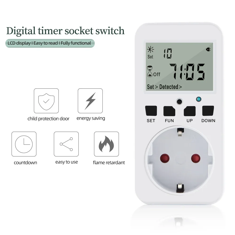 Multifunctional Digital Timer Socket Cycle Programmable Digital Timer Outlet Switch 120V-60Hz 15A with UK/US/FR/EU Plug