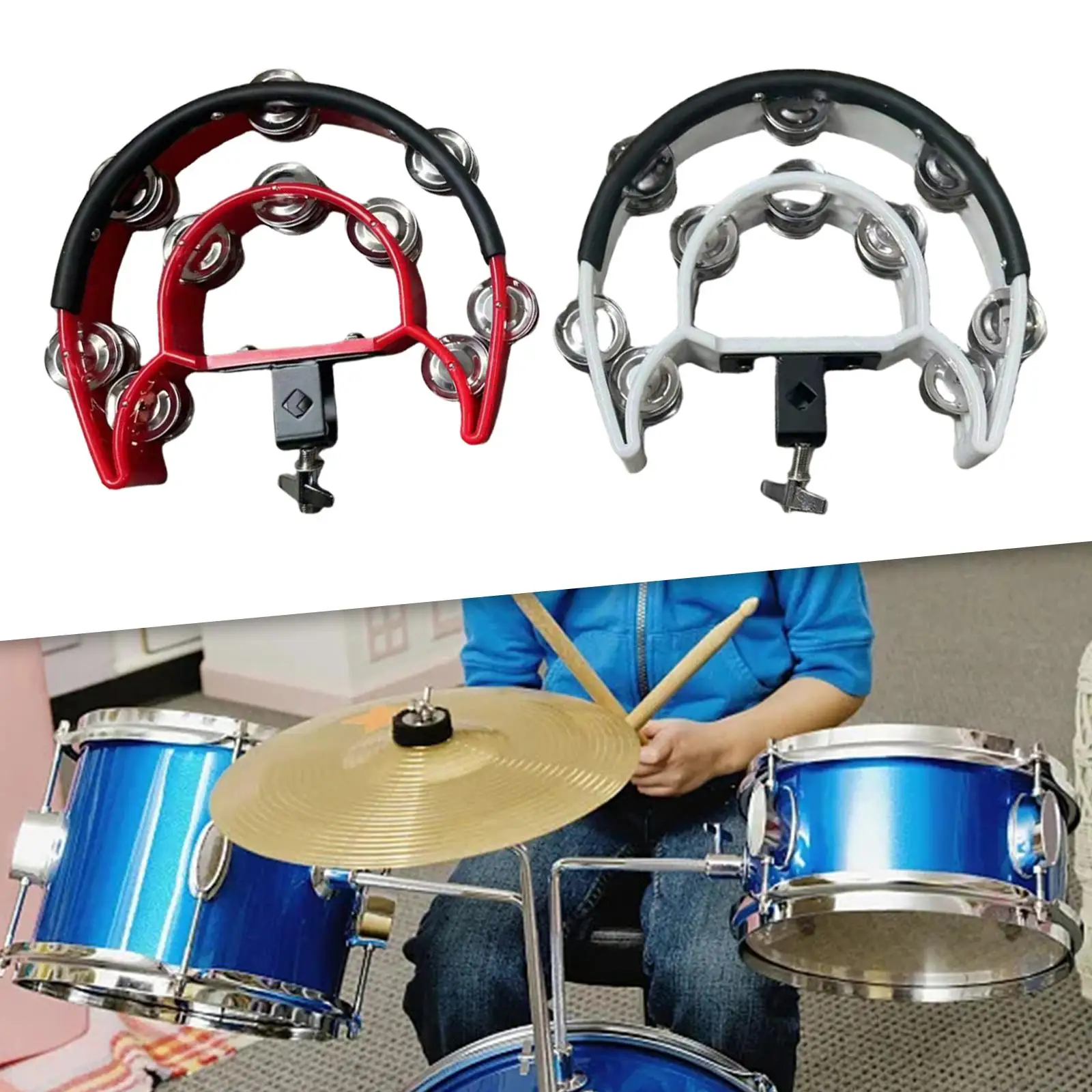 Double Row Tambourine Percussion Accessory Metal Tinkle Handheld Drum Cymbals Hi Hat Tambourine Bells for Stage Parties KTV