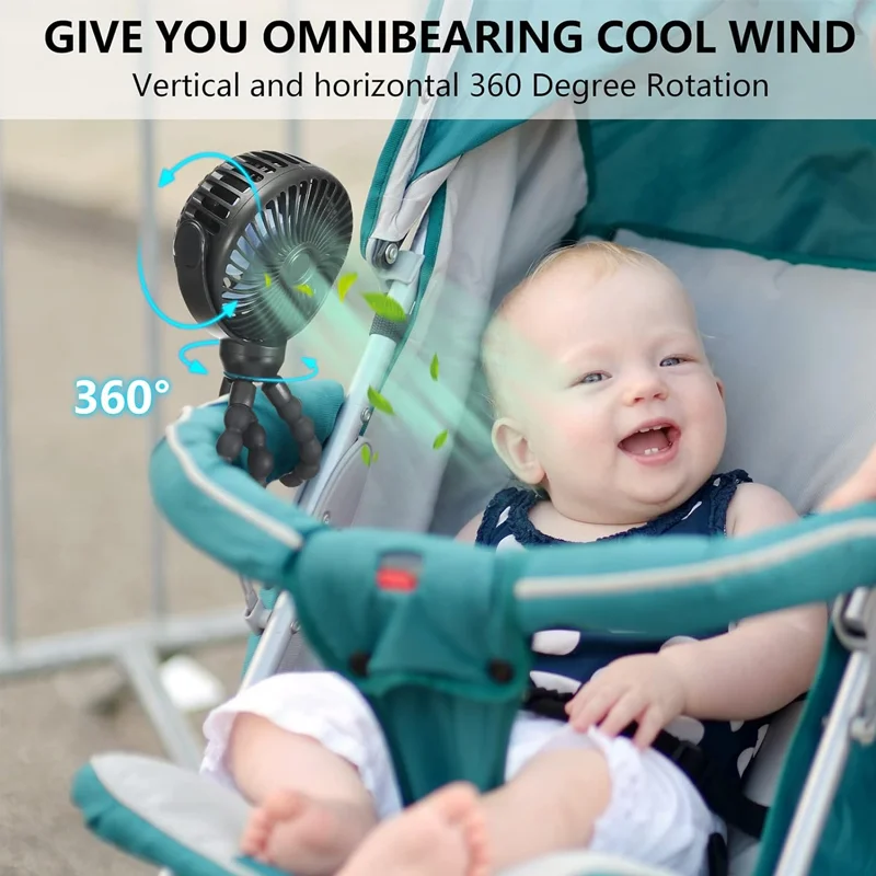 Portable Fan Tripod Adjustable 360 Degree Rotation Baby Stroller Low Decibel Electric Fan USB Charging Suitable for Outdoor Use