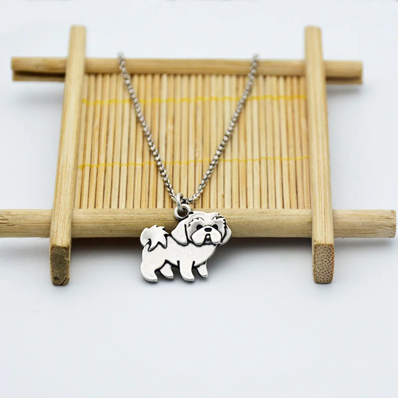 Fei Ye Paws Vintage Boho Shih Tzu Dog Charm Pendant Necklaces For Girls Pendant Stainless Steel Chain Animal Necklace Women