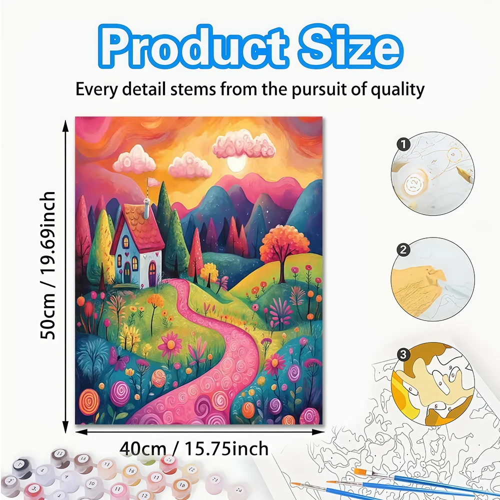 1Pcs Mountain Flower Path   DIY Acrylic Digital Painting Kit For Beginners Home Wall Decor Frame Not Included