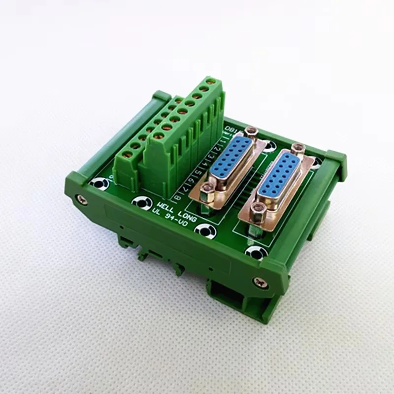 SUB DB15 DIN Rail Mount Interface Module, Double Female Header Breakout Board, Terminal Block, Connector.