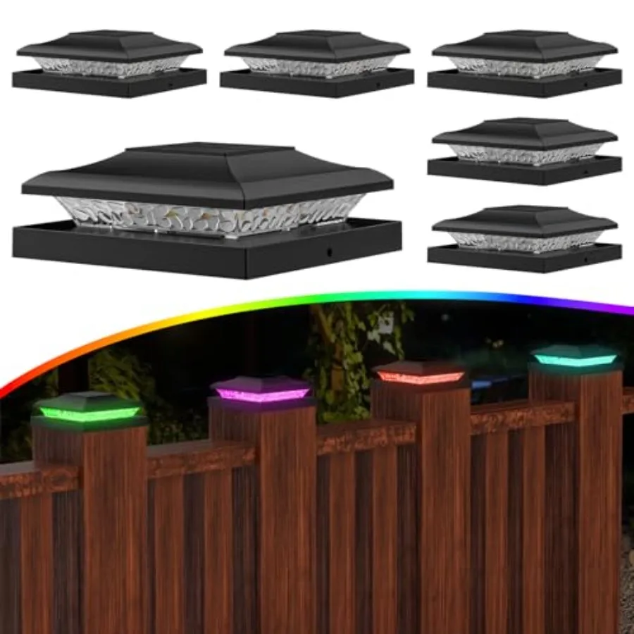 

Солнечные светильники для столбов забора с RGB-подсветкой, меняющие цвет, водонепроницаемые IP5, подходят для столбов 5x5, 5.5x5.5, 5.5x5.75 дюймов