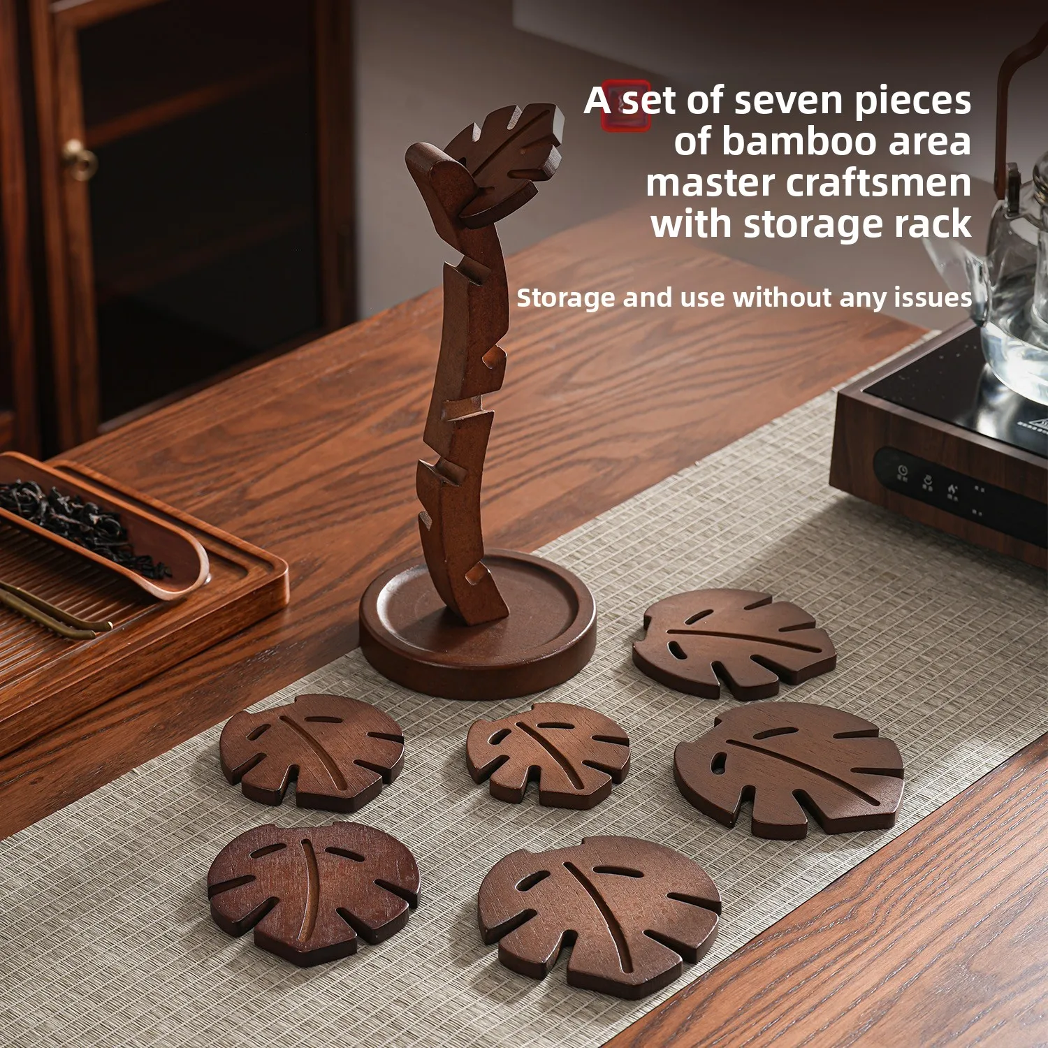 Tree Shape Solid Wood Tea Coaster Heat Resistant Anti-scald Cup Mat Desktop Tea Tray Decorative Ornament