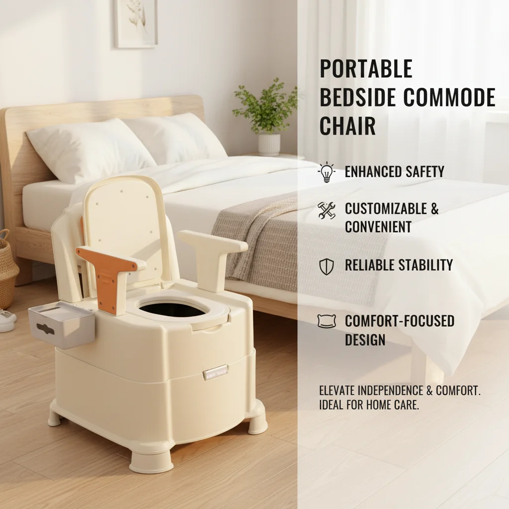 

Adjustable HeightBedside Commode Portable Anti-Odor Toilet Chair with ArmrestsNight Light & 2 Buckets for Elderly Disabled Home Care Bathroom Use