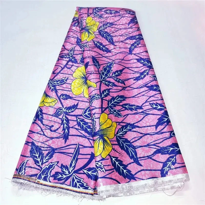 5 Yards New Design High Quality African Style Gold Line Embroidery Jacquard Lace Fabric For Party Prom Dress Material.