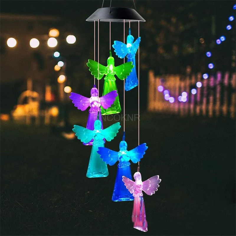 Solar Wind Chime Light Angel Wind Chime Outdoor Hummingbird Butterfly LED Colorful Garden Garden Landscape Light