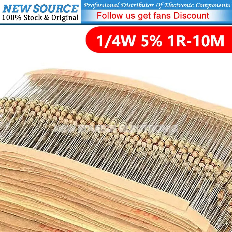 100szt/lot 1/4W Rezystor z folii węglowej 5% 1R-10M 0R 10R 22R 47R 100R 220R 470R 1K 3.3K 10K 47K 100K 220K 47 100 150 Ohm 0.25W nowy