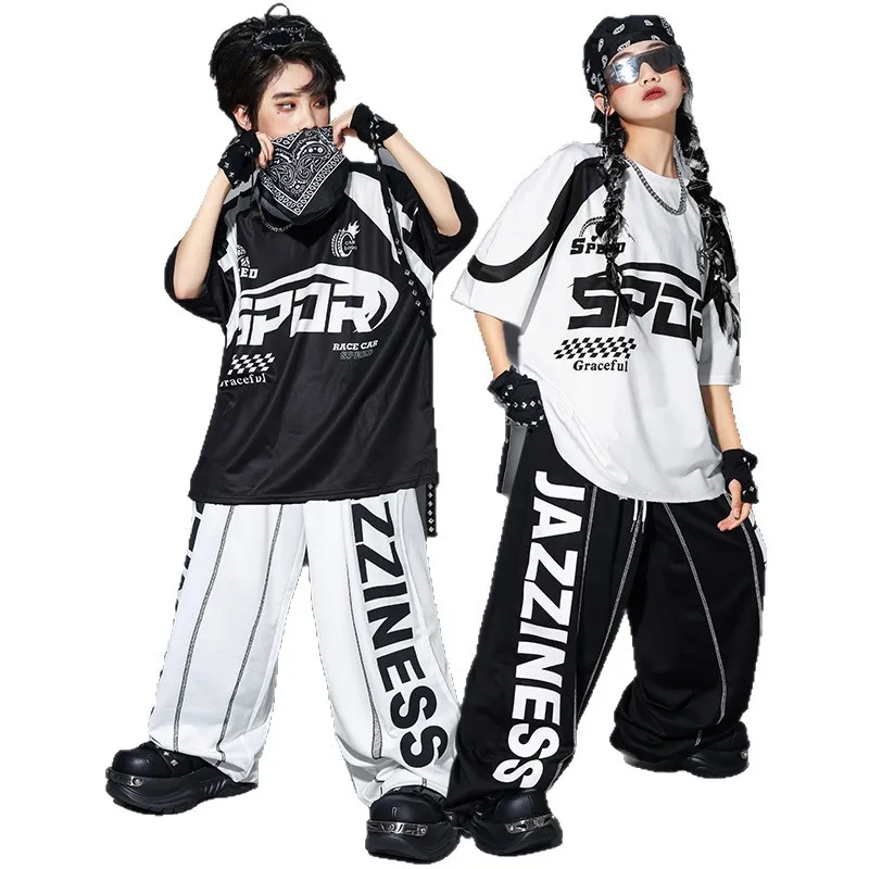 

Trendy Street Dance Performance Clothes Loose Fit Boys Girls Hip Hop Sle Children's Faionable Brand Free Size Stage Outfits