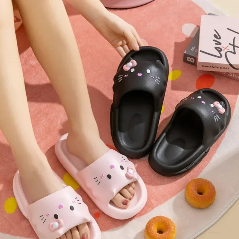 Female Summer Lovely Cat Slippers Cartoon Thick Bottom Indoor Sandals Home Bathroom Non-slip Lightweight Shoes Sapatos Feminino