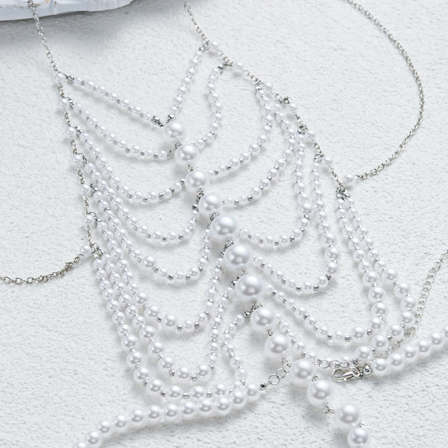 Multi Layer Pearl Body Chain for Women Bohemian Tassel Pearl Chest Harness Waist Chain Summer Beach Bikini Body Jewelry