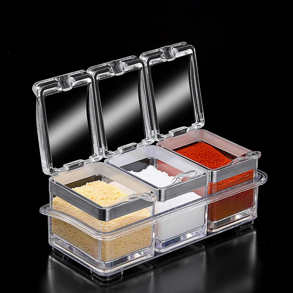 

1 Set Seasoning Jar Kit Large Capacity Moisture Proof Spice Jars Clear Transparent Kitchen Storage Containers With Spoon Groove