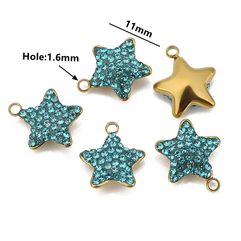 5pcs 11mm Stainless Steel Micro Rhinestone Colorful Star Charms Pendant for DIY Earrings Necklace Bracelet Luxury Jewelry Making