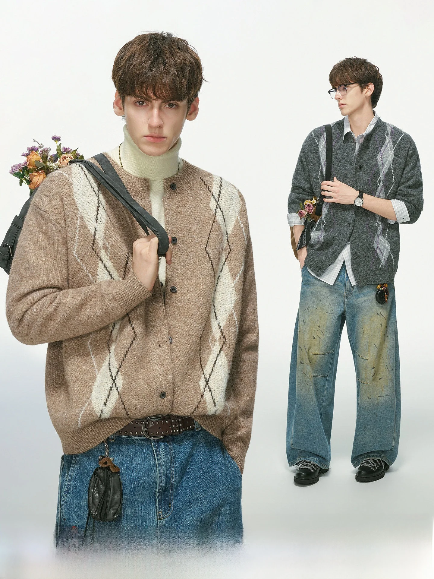 Dream Made High Intelligence Man Husband Feeling Woolen Cardigan Sweater Men Style Autumn Diamond Knitted Outerwear